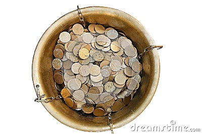 Pot Of Gold: Overhead View of Shamrock Coins Stock Photo