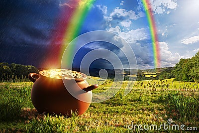 Pot of Gold with Rainbow Stock Photo