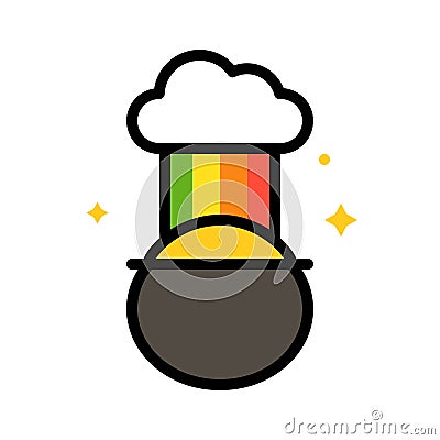 Pot of gold with rainbow vector, Feast of Saint Patrick filled icon editable outline Vector Illustration