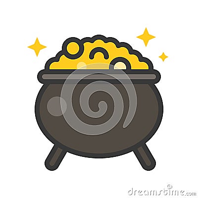 Pot of gold vector, Feast of Saint Patrick filled icon editable outline Vector Illustration