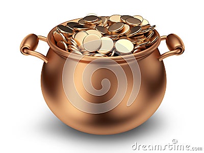 Pot of golden coins. Traditional holiday. 3D Icon Stock Photo