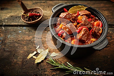 Pot of hungarian goulash Stock Photo