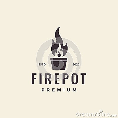 Pot with plant fire hipster logo design vector graphic symbol icon illustration creative idea Vector Illustration