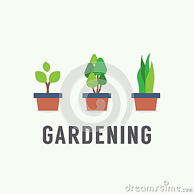 Pot Plants Gardening Concept Vector Illustration