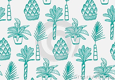 Pot plants set Cartoon Illustration