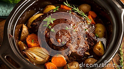 Pot Roast with Vegetables in a Slow Cooker Stock Photo