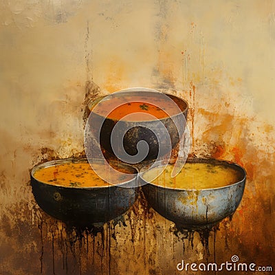 Pot Of Soup: Illusion Of Three-dimensionality In Contemporary Indian Art Stock Photo