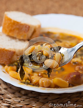 Potaje de Garbanzos y espinacas. Spanish cuisine. Stock Photo