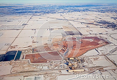 A potash mine viewed from heights of an airplane Stock Photo