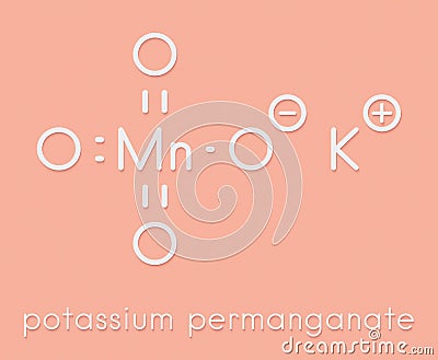 Potassium permanganate KMnO4. Used as disinfectant solution. Skeletal formula. Stock Photo