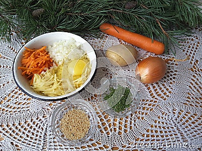 Potato carrot with pine needles fritters Stock Photo
