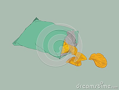 Potato chips , bag of chip ,sketch vector. Vector Illustration