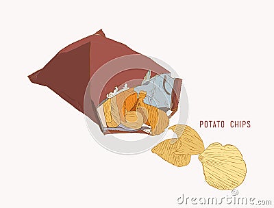 Potato chips , bag of chip ,sketch vector. Vector Illustration