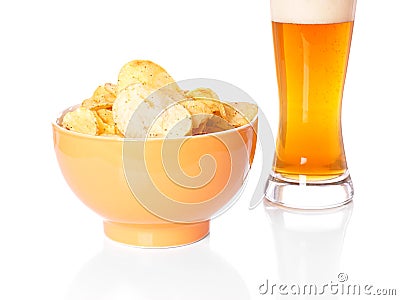 Potato chips and beer Stock Photo