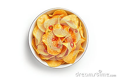 Potato Chips with chilly peppers in a bowl. Ai generative Stock Photo