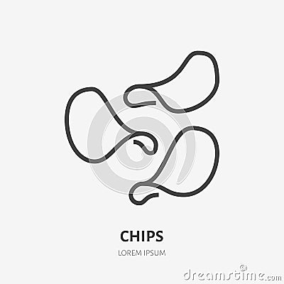Potato chips flat line icon. Vector thin sign of crisp snack, junk food illustration Vector Illustration