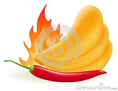 Potato chips with hot peppers chili vector illustration Vector Illustration