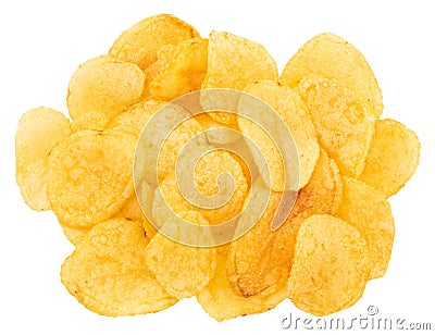 Potato chips isolated on white background. Top view Stock Photo