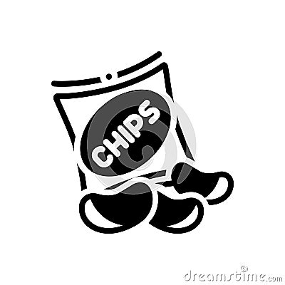 Black solid icon for Potato chips, food, fried and crisp Vector Illustration