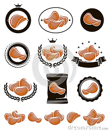 Potato chips set. Vector Vector Illustration