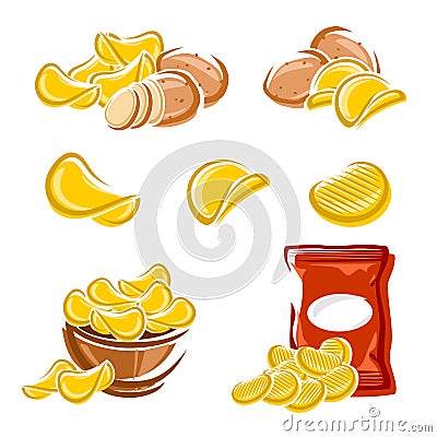 Potato chips set. Vector Vector Illustration