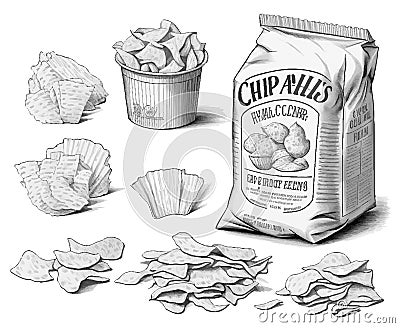 Potato chips snack isolated vector set on white Vector Illustration