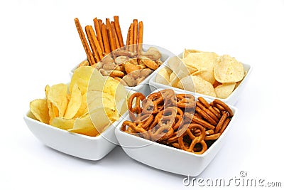 Potato chips and snacks Stock Photo