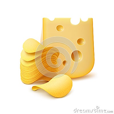 Potato Crispy Chips Stack with Cheese Vector Illustration