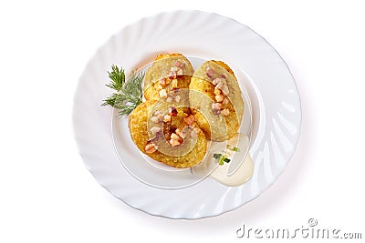 Potato dumplings - a traditional regional dish. Polish, Latvian and Lithuanian cuisine. Stock Photo