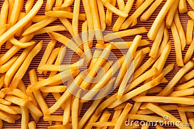 potato fat food snack chip background yellow fry tasty meal french. Generative AI. Stock Photo