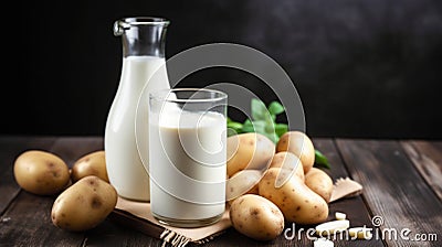 Potato milk in glass, alternative vegan gluten lactose soy free drink, trendy content, generative AI Stock Photo