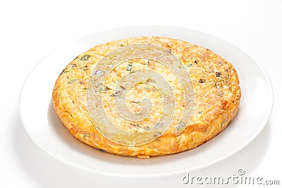 Potato omelette with olive oil and green pepper Stock Photo