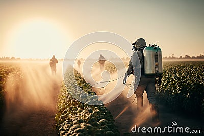 potato planter spraying insecticide Stock Photo