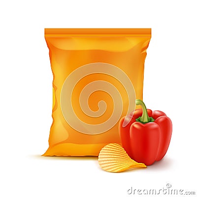 Potato Ripple Chips with Paprika and Foil Bag Vector Illustration