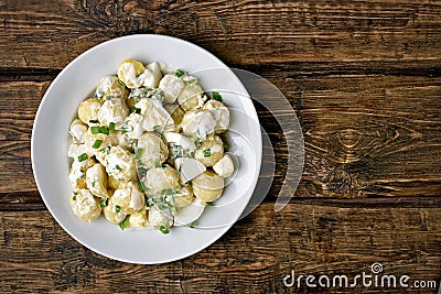 Potato salad with eggs and green onion Stock Photo