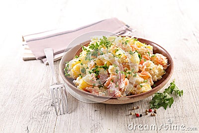 Potato salad with salmon, cream Stock Photo