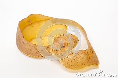 potato skin pealing process on a white background. Stock Photo