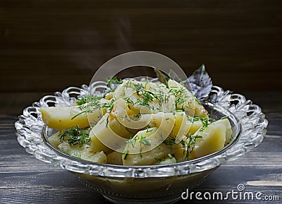 Potato stewed with vegetables and herbs. Tasty and nutritious lunch Stock Photo