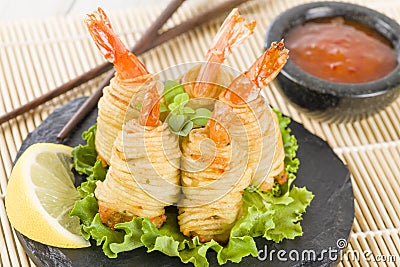 Potato String Prawns Stock Photo