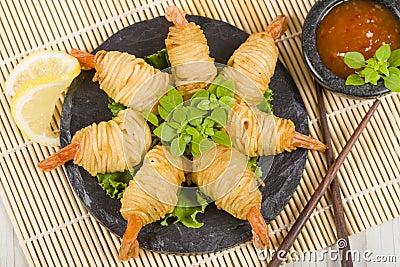 Potato String Prawns Stock Photo