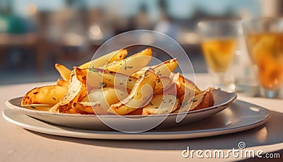 Potato wedges outdoors with copy space Cartoon Illustration