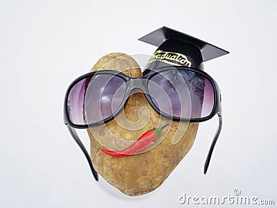 Potato Woman with Graduation Hat Stock Photo