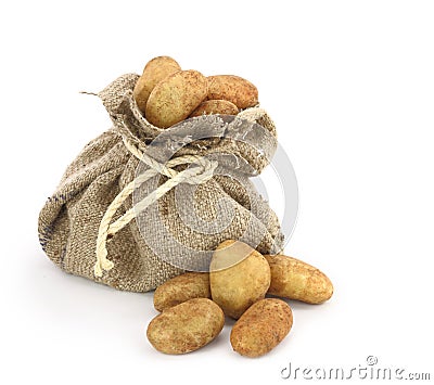 Potatoes in a burlap sack Stock Photo