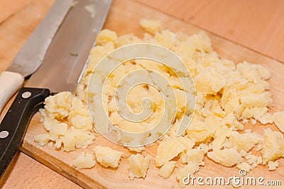 Potatoes diced. boiled potatoes for the salad. healthy food. Stock Photo