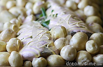 Potatoes with fish and mayonnaise prepared for cooking Stock Photo