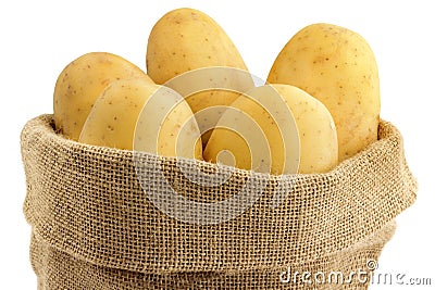 Potatoes in a jute bag Stock Photo