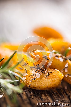 Potatoes. Roasted american potatoes with rosemary salt and cumin Stock Photo