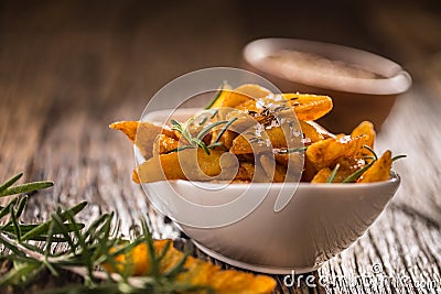 Potatoes. Roasted american potatoes with rosemary salt and cumin Stock Photo