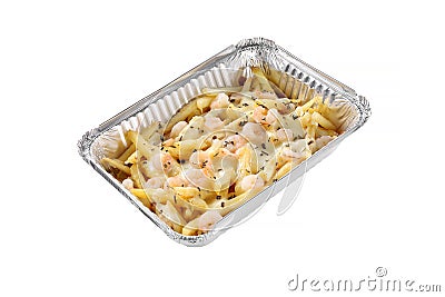 potatoes with shrimps and cheese on a white background, isolated. food delivery fast food Stock Photo