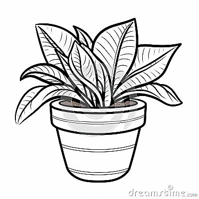 Pothos Coloring Page For Kids: Haworthia Fasciata Plant In Cartoon Style Stock Photo